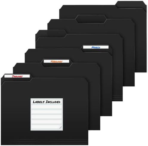 Dunwell Plastic Black File Folders - (6 Pack), Sturdy 1/3 Tab Black File Folders Letter Size ...