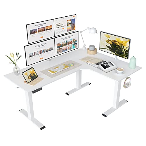 FEZIBO Triple Motor L-Shaped Electric Standing Desk, 63 Inches Height Adjustable Stand up Corner ...