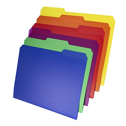 Dunwell Plastic Colored File Folders - (6 Pack), Sturdy 1/3 Tab File Folders Letter Size ...