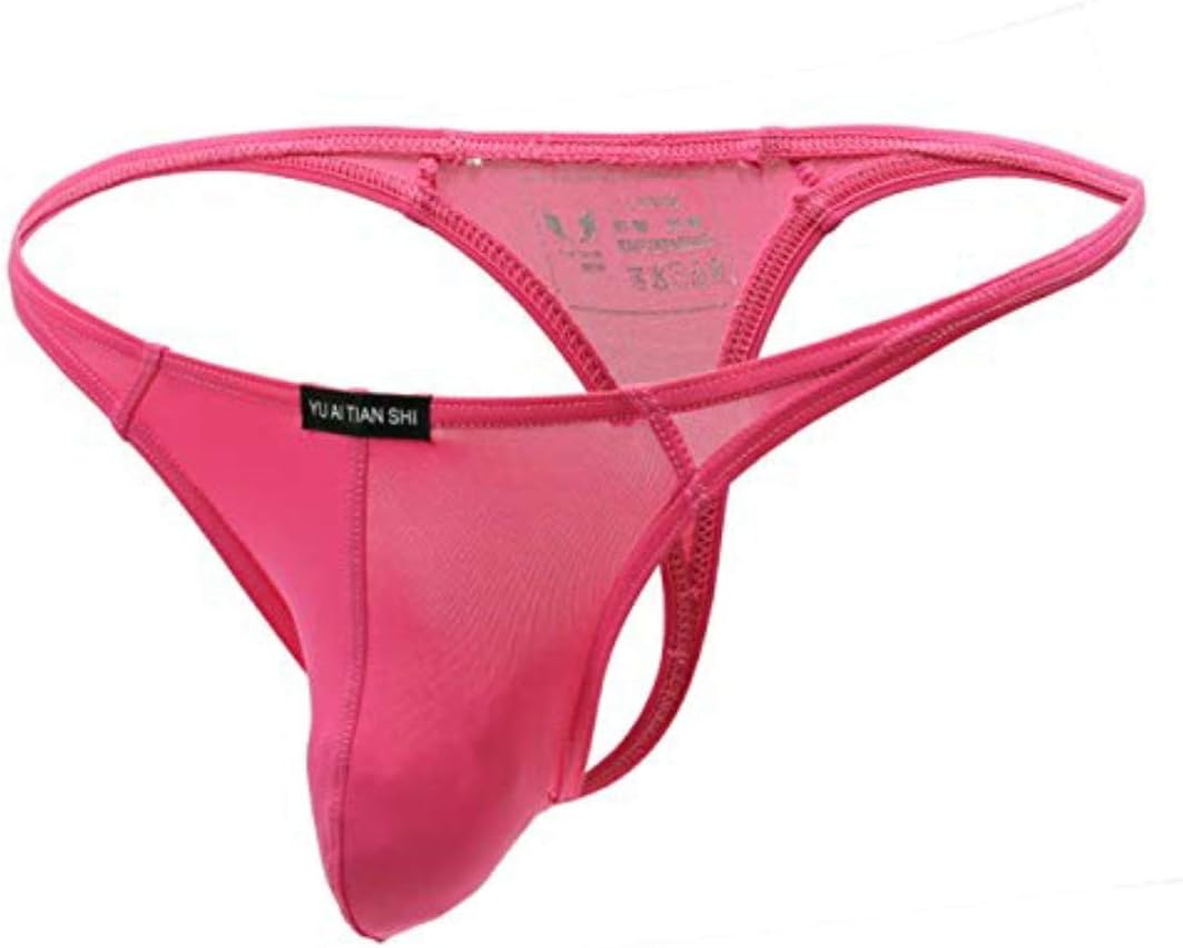 YU AI TIAN SHI Premium Mens Sexy G-String Comfort Thong Low Raise Underwear (L, Pink): Amazon ...