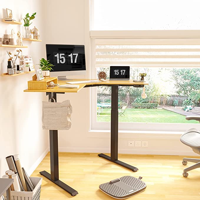 FEZIBO Dual Motor L Shaped Electric Standing Desk, 48 Inches Height Adjustable Corner Desk, Home ...