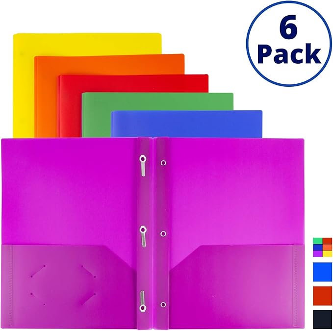Amazon.com : Dunwell Colored 3-Prong Plastic Folders with Pockets (6 Pack, Assorted), 3 Prong ...