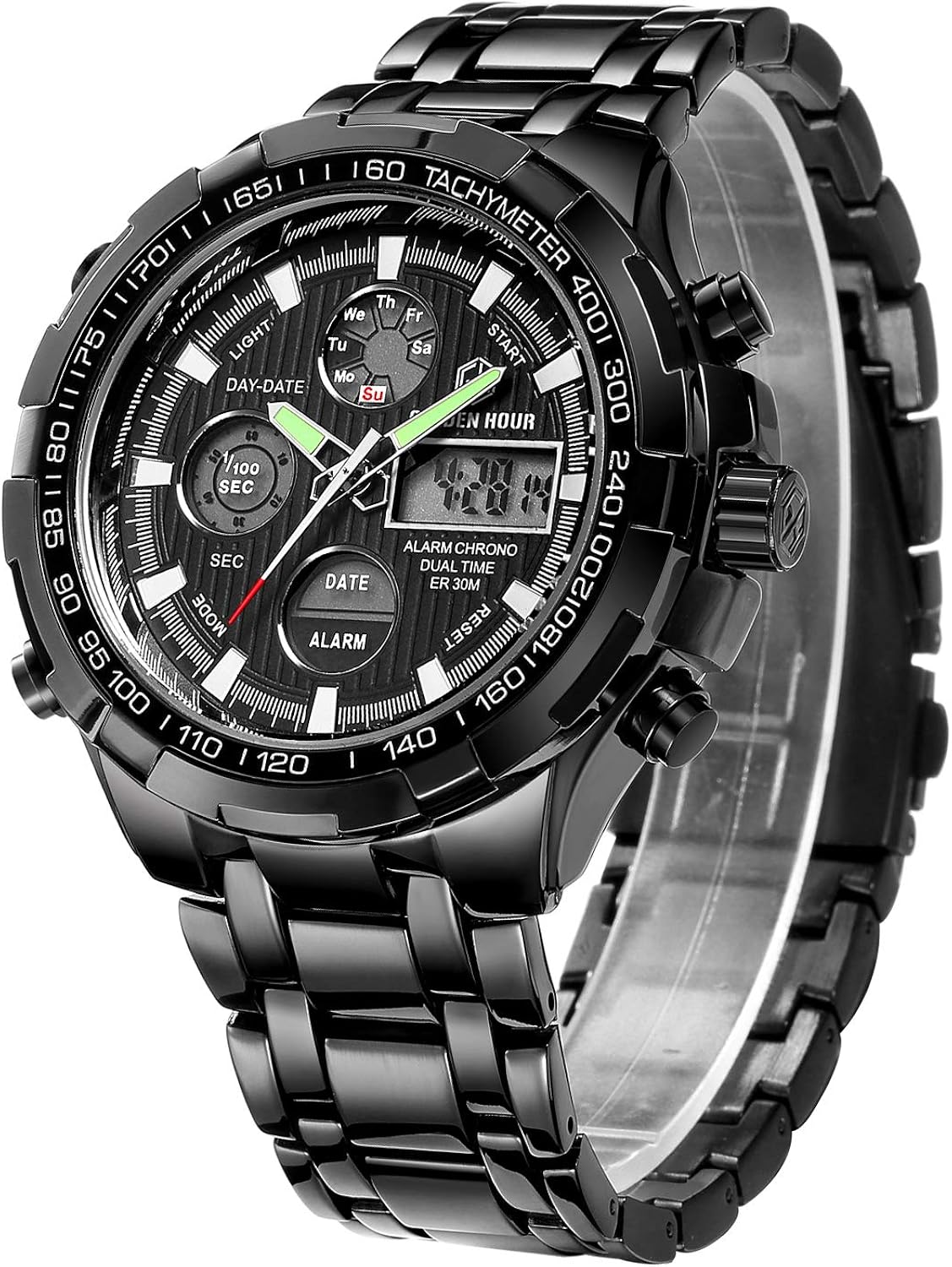 Amazon.com: GOLDEN HOUR Luxury Stainless Steel Analog Digital Watches For Men Male Outdoor Sport...
