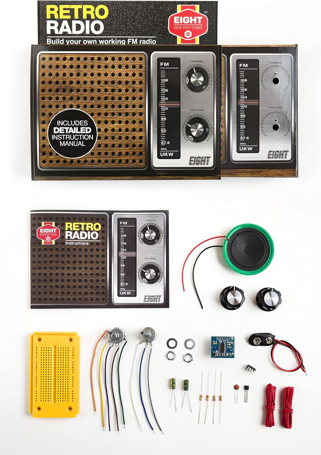 Eight Innovation ERR1493 Eight Retro Construction Kit-Build Your Own Working FM Radio – BigaMart