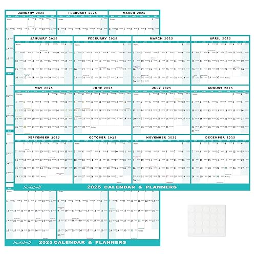 24&quot; X 36&quot; 2025 Wall Calendar, Folded Wet & Dry Erase Wall Calendar 12 Month, Annual Yearly...