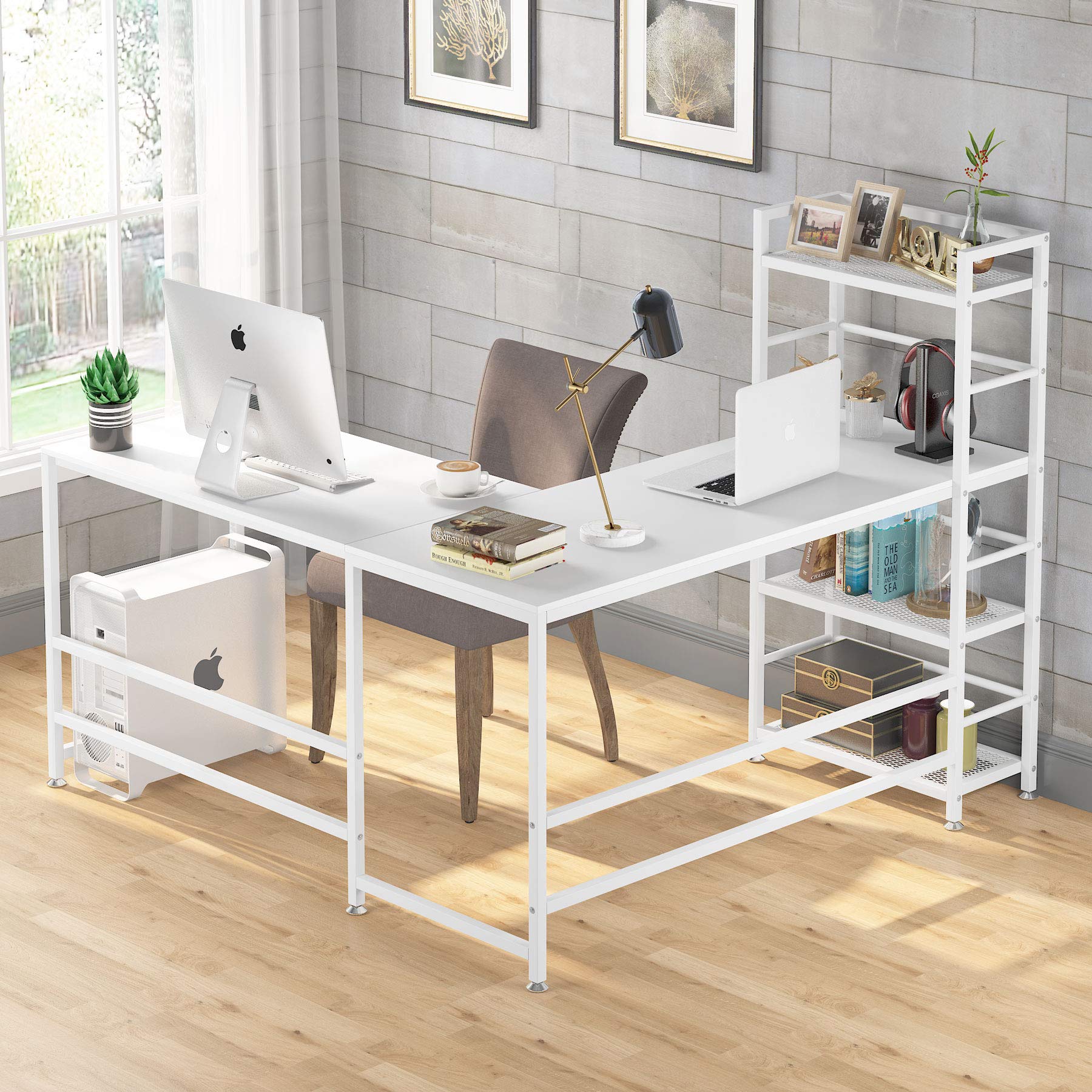 Buy Tribesigns 59 Inch L Shaped Computer Desk, Corner Desk with 4-Tier Storage Shelves, Rustic L ...