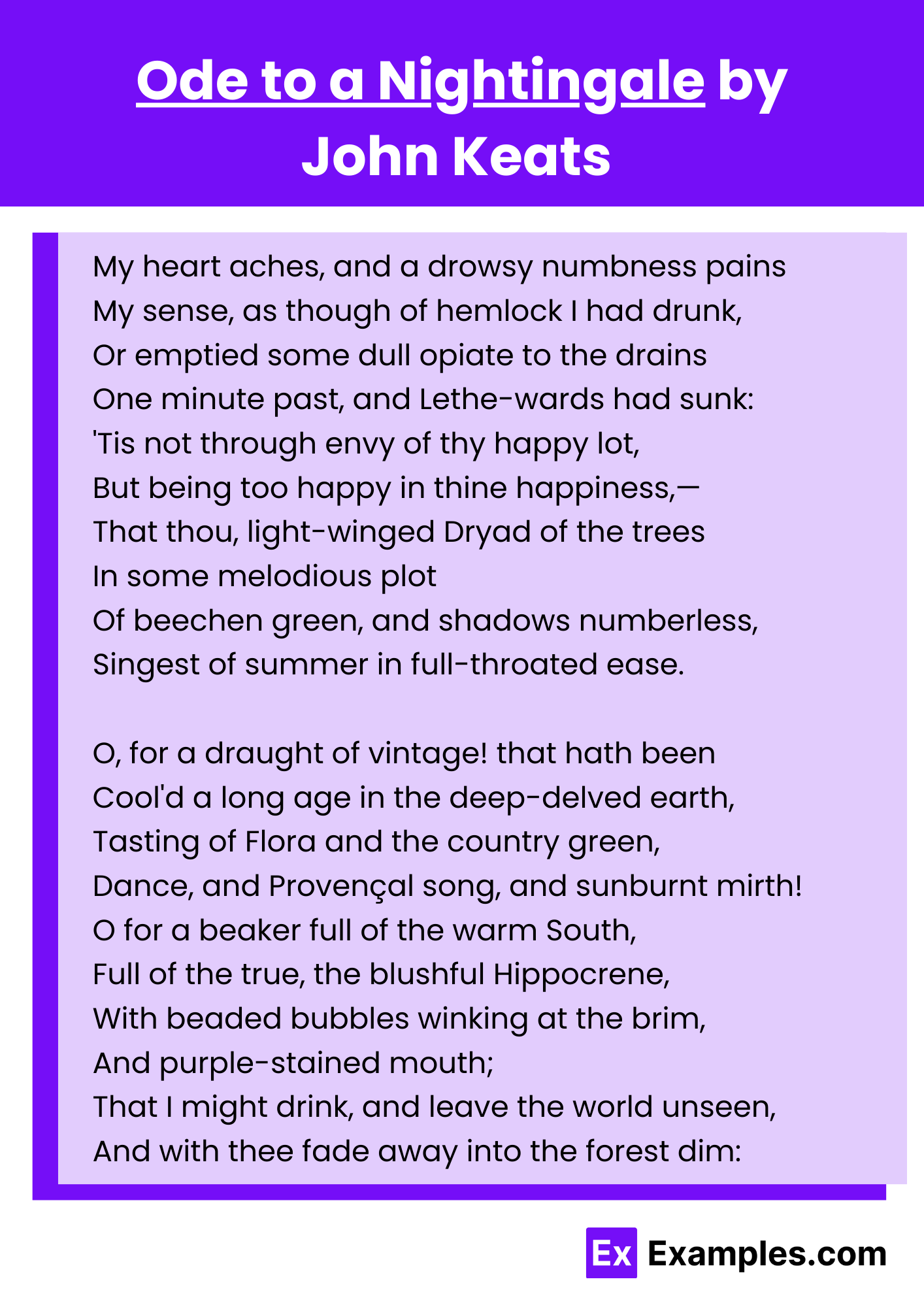 Ode To A Nightingale Poem By John Keats To Download