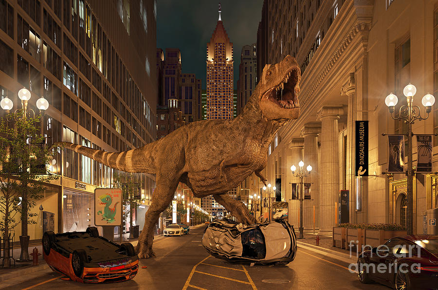 T-rex Dinosaur In A City Photograph by Leonello Calvetti/science Photo Library | Pixels