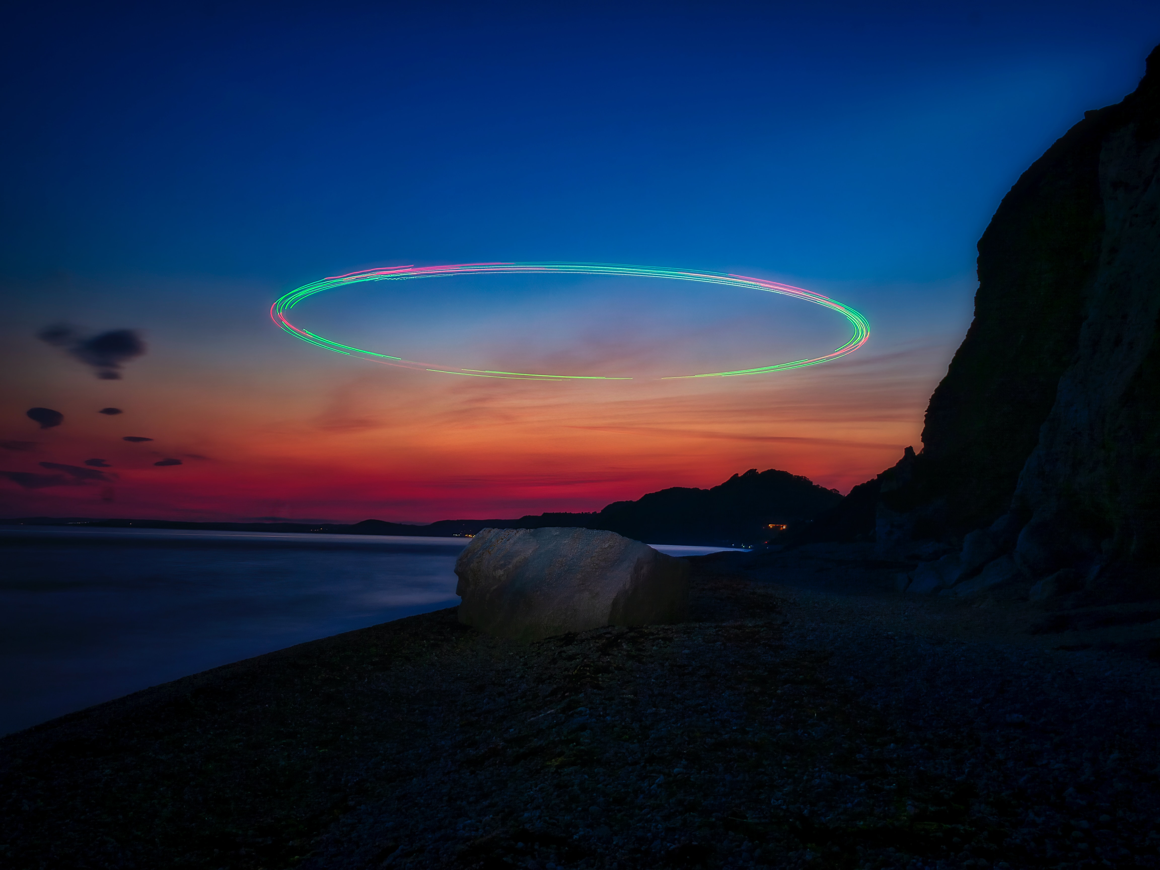 3440x1440 Sunset On Hooken Beach Drone Light Painting UltraWide Quad HD 1440P,HD 4k Wallpapers...
