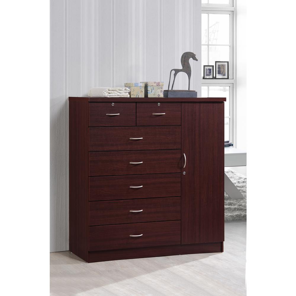 Hodedah 7-Drawer Mahogany Chest With Door-HI71DR Mahogany - The Home Depot