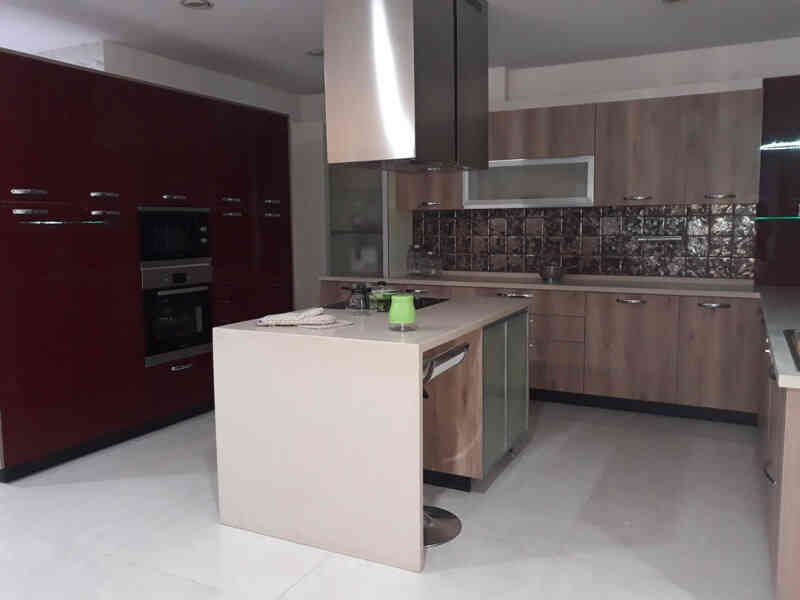 Contemporary U-Shaped Modular Kitchen Design With Patterned Moroccan Dado Tiles By Maple...