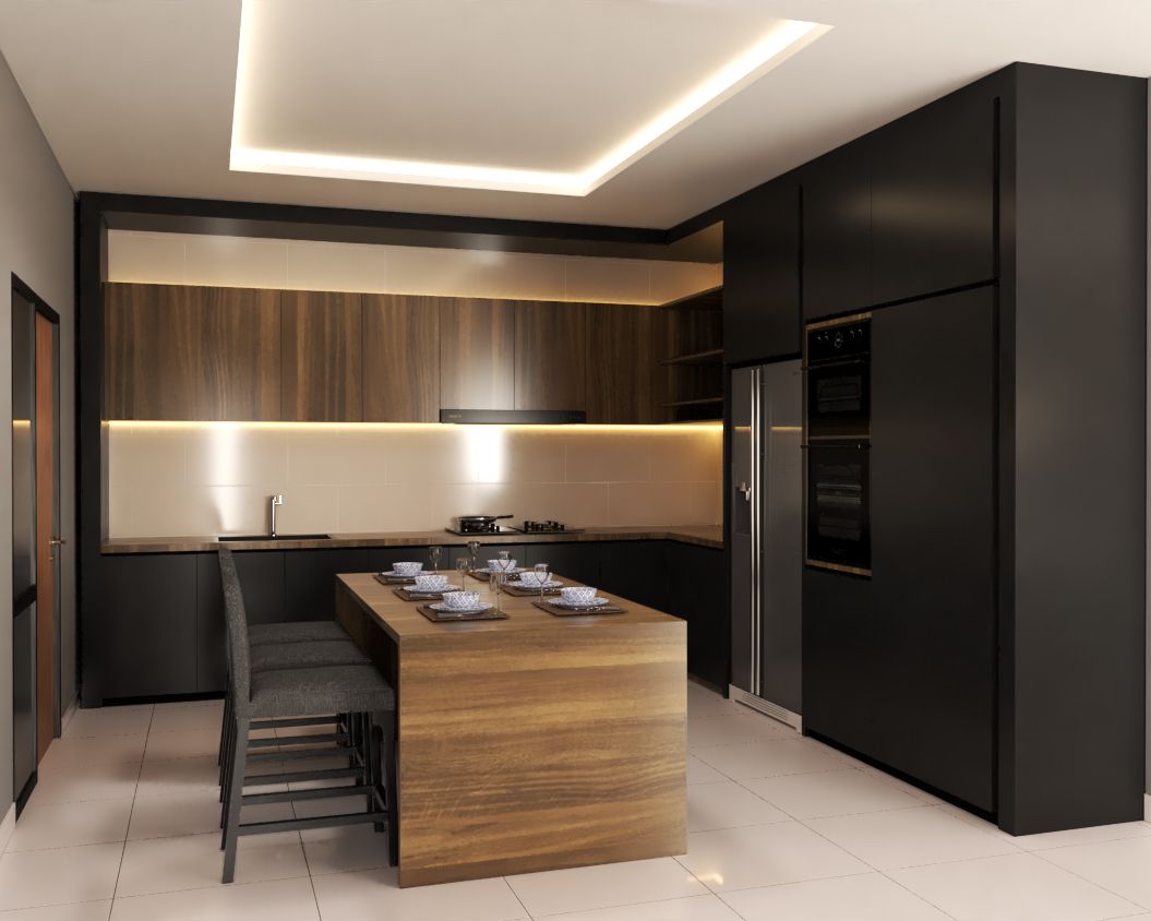 Dark-Toned Kitchen Interior Design With Lighting| Livspace