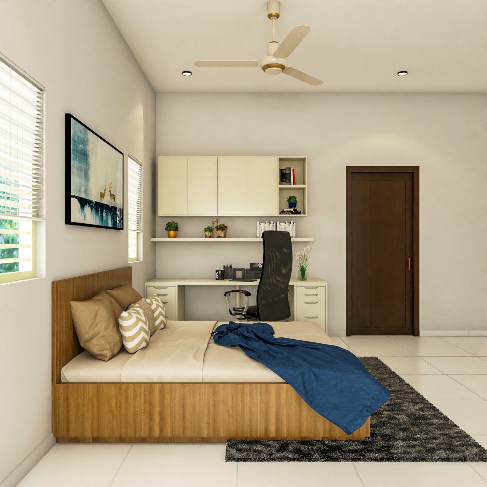 Spacious Master Bedroom With Study Table| Livspace