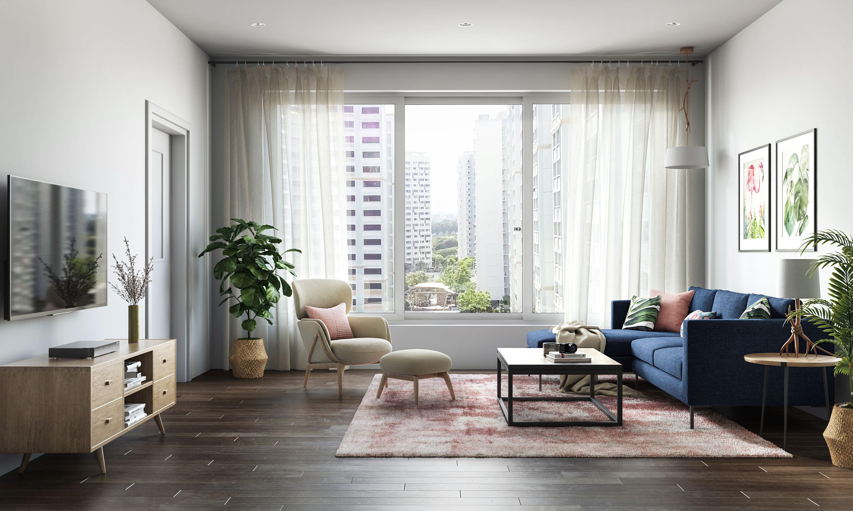 Spacious Low Maintenance Living Room With Convenient Style| Livspace