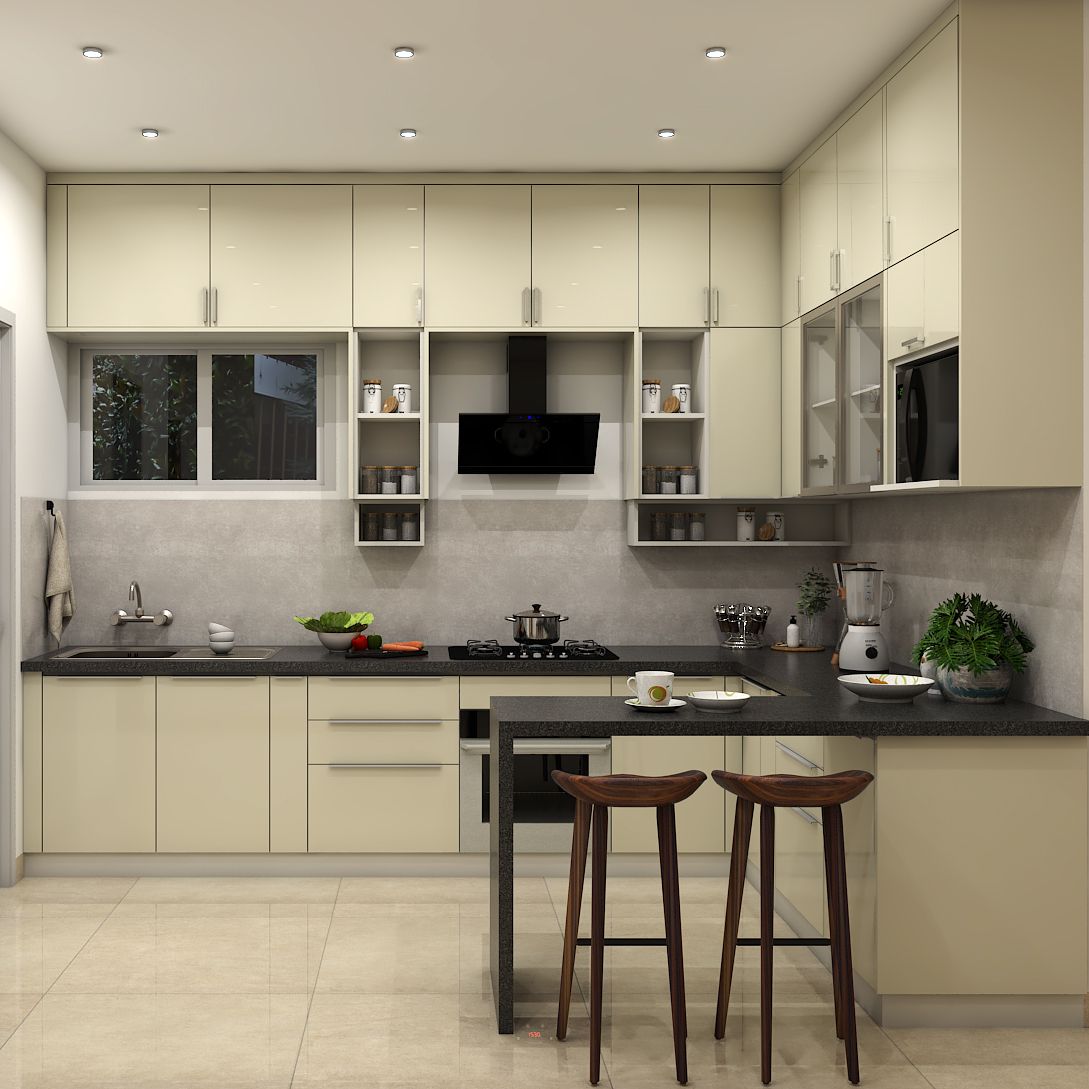 Compact Kitchen Design With Extended Breakfast Counter | Livspace