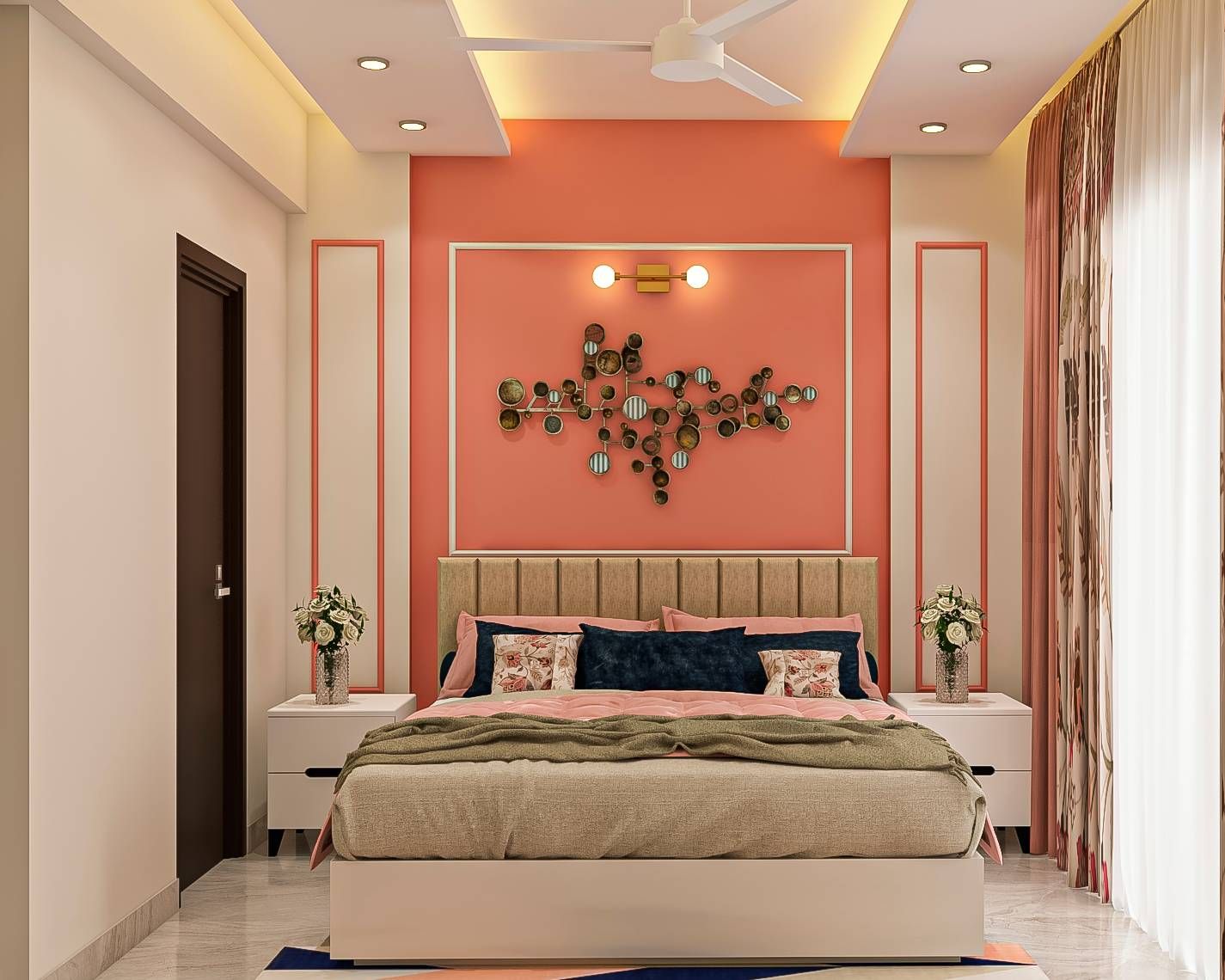 Low Maintenance Contemporary Styled Compact Sized Master Bedroom Design| Livspace