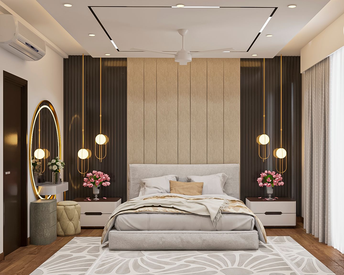 Spacious Master Bedroom Design With Fluted Panels| Livspace