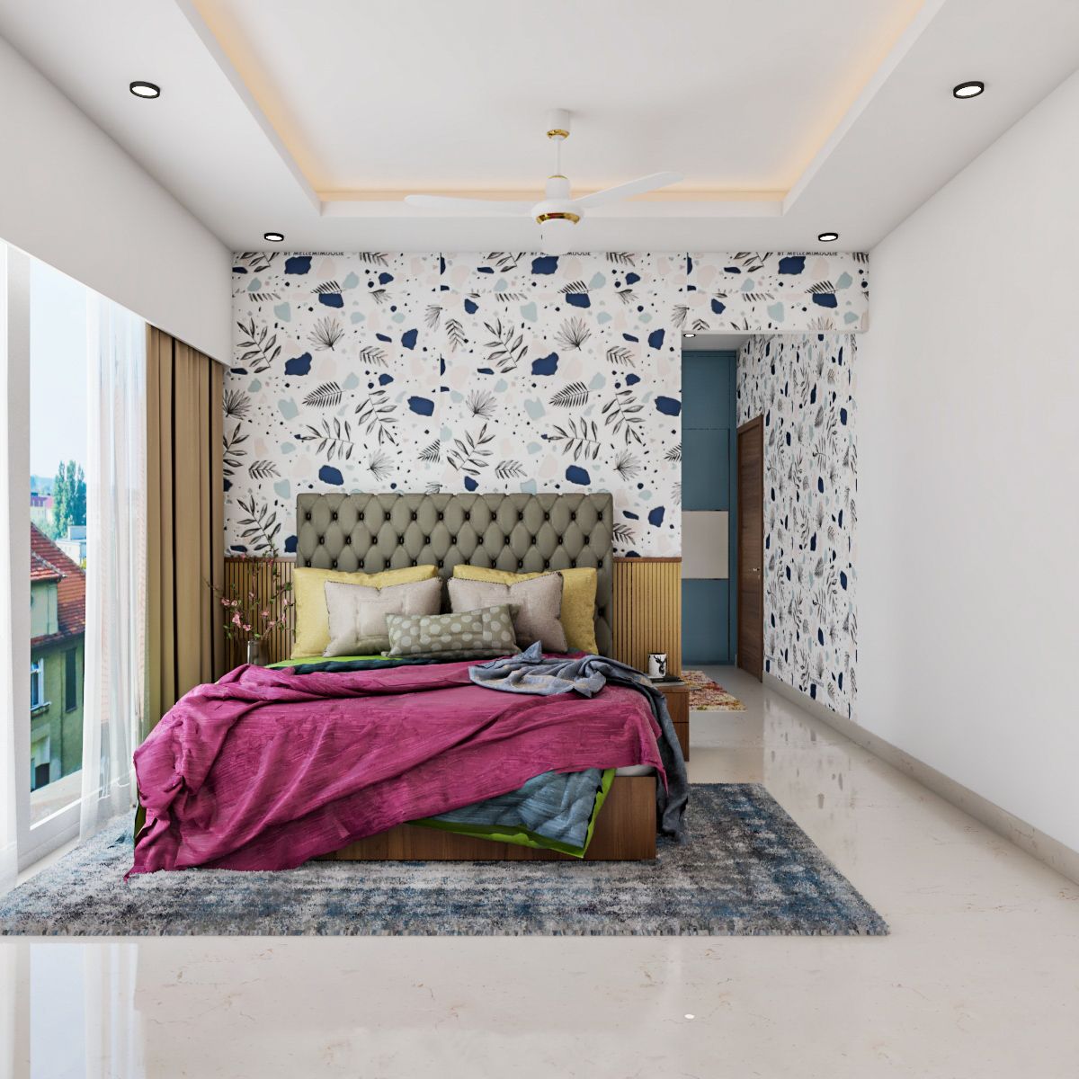 Compact Bedroom Design With A Double Bed And Bedside Tables | Livspace