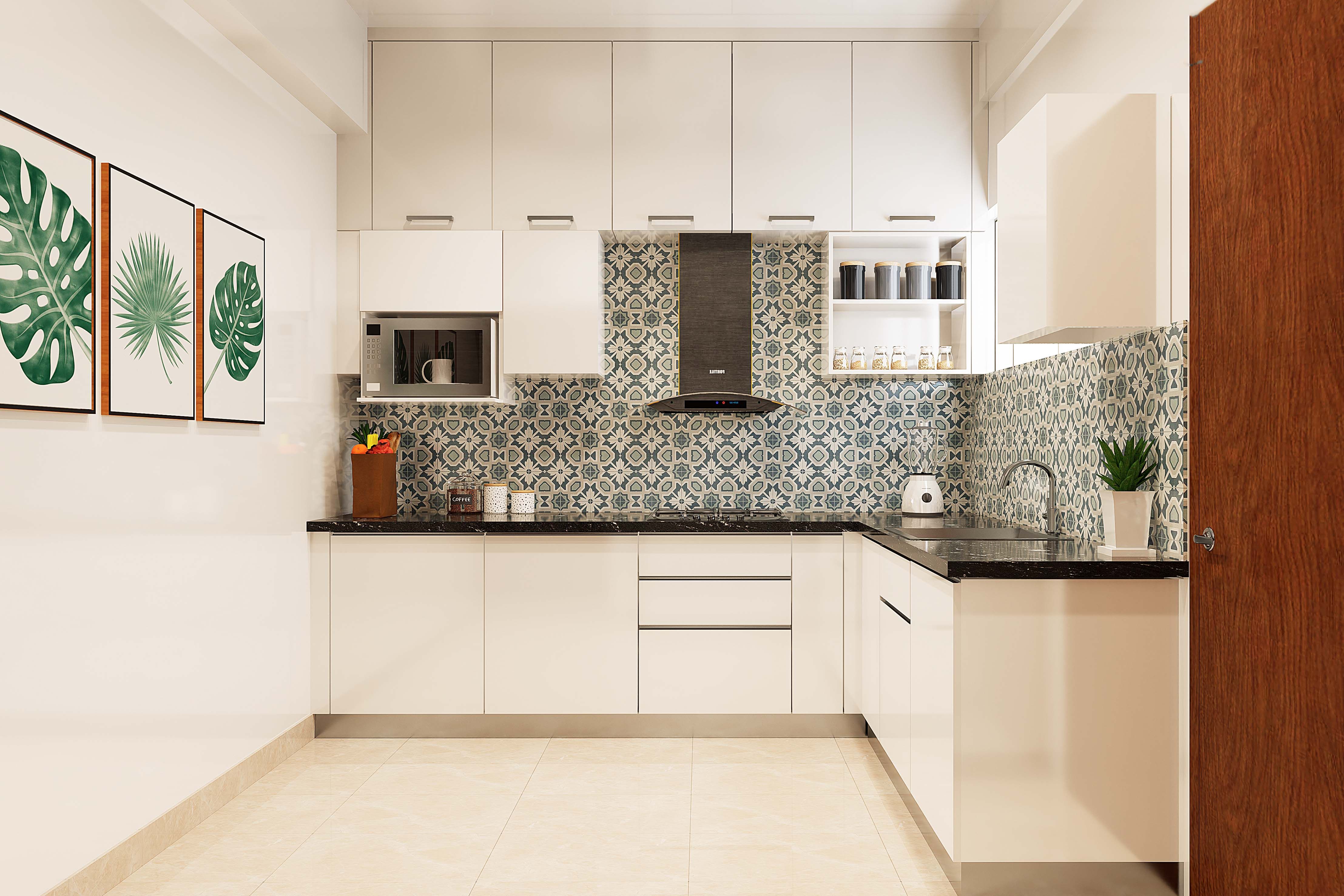 Spacious L-Shaped Modular Kitchen Design With Gola Handles| Livspace
