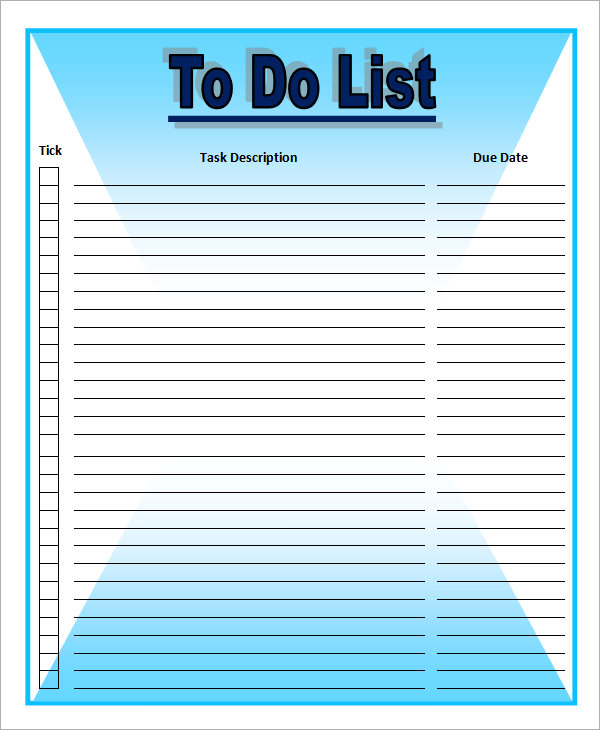 Downloadable To Do List Template