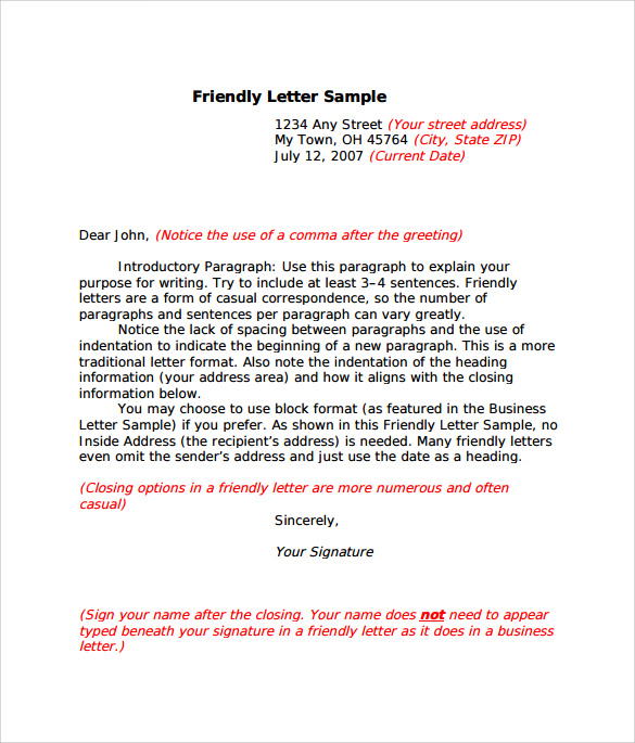 8 Sample Friendly Letter Format Examples To Download| Sample Templates