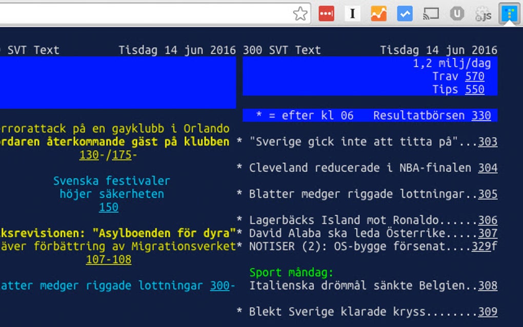 TextTV.nu - Nyheter Från SVT Text Google Chrome 용 - 확장 프로그램 다운로드