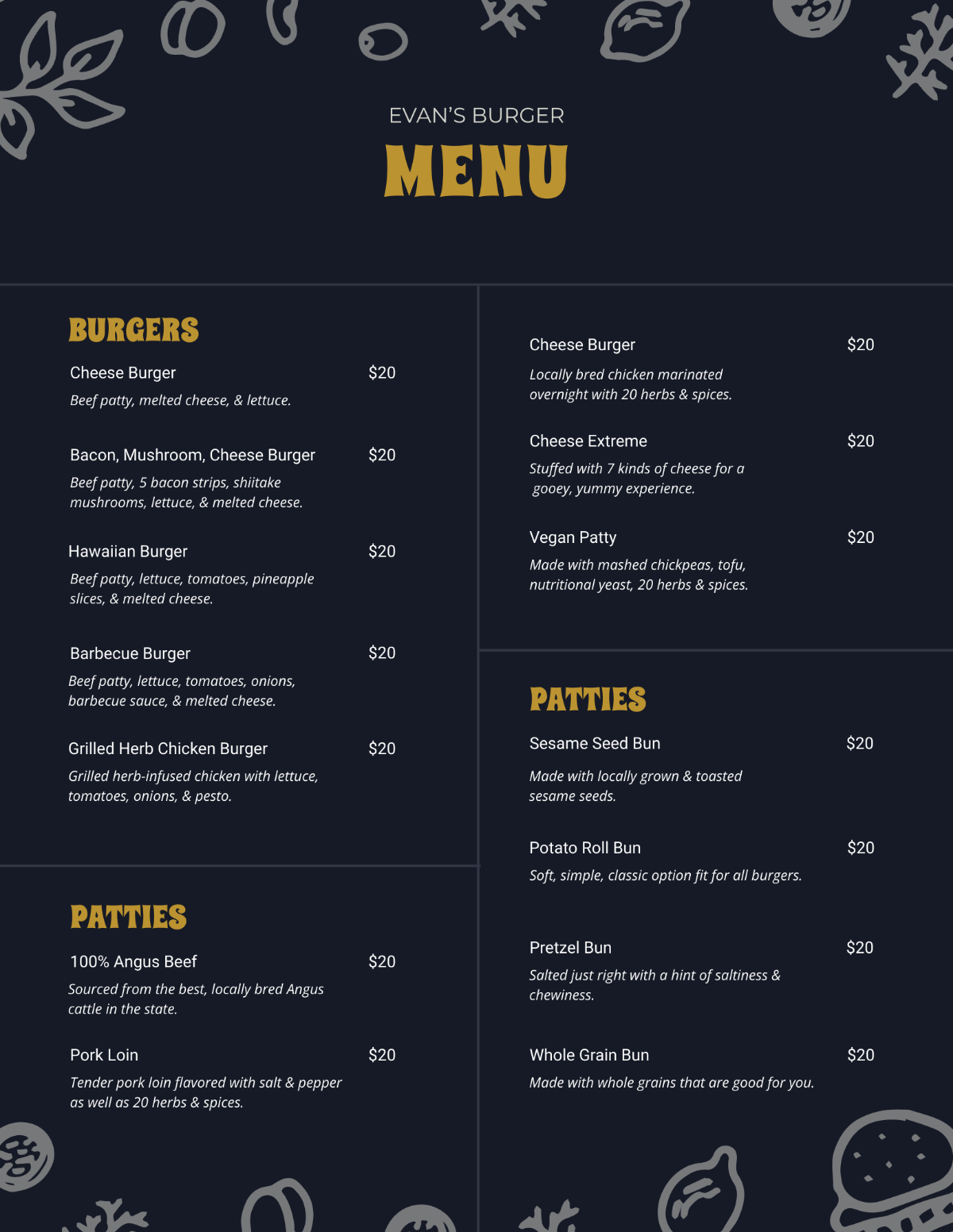 Downloadable Burger Menu Template - Edit Online & Download Example | Template.net