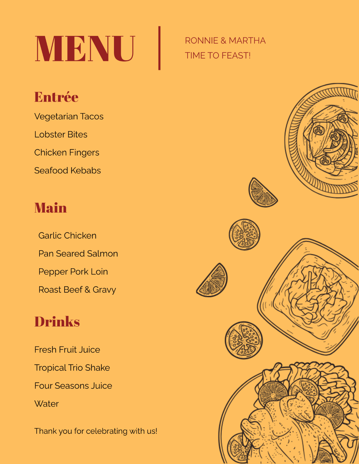 Restaurant Buffet Menu Template - Edit Online & Download Example| Template.net