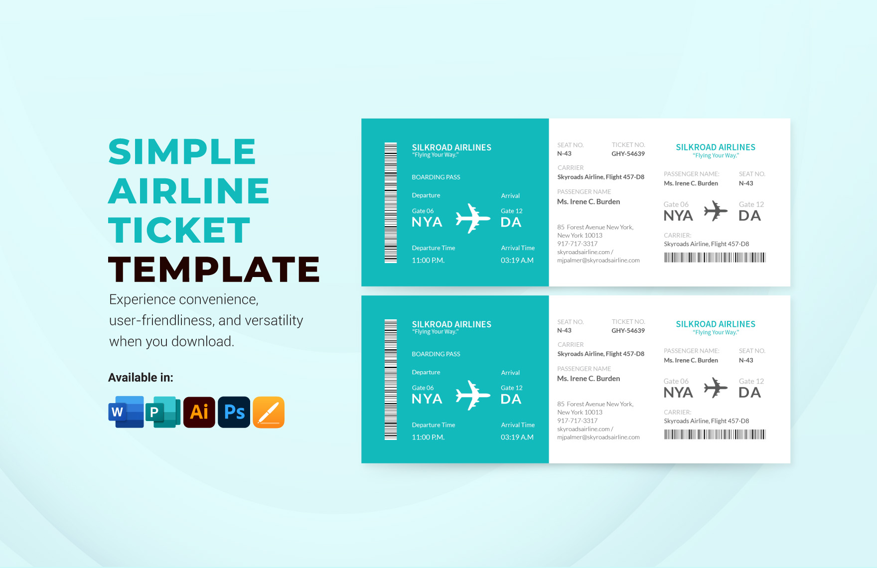 Airline Ticket Template In Word, Publisher, PSD - Download | Template.net
