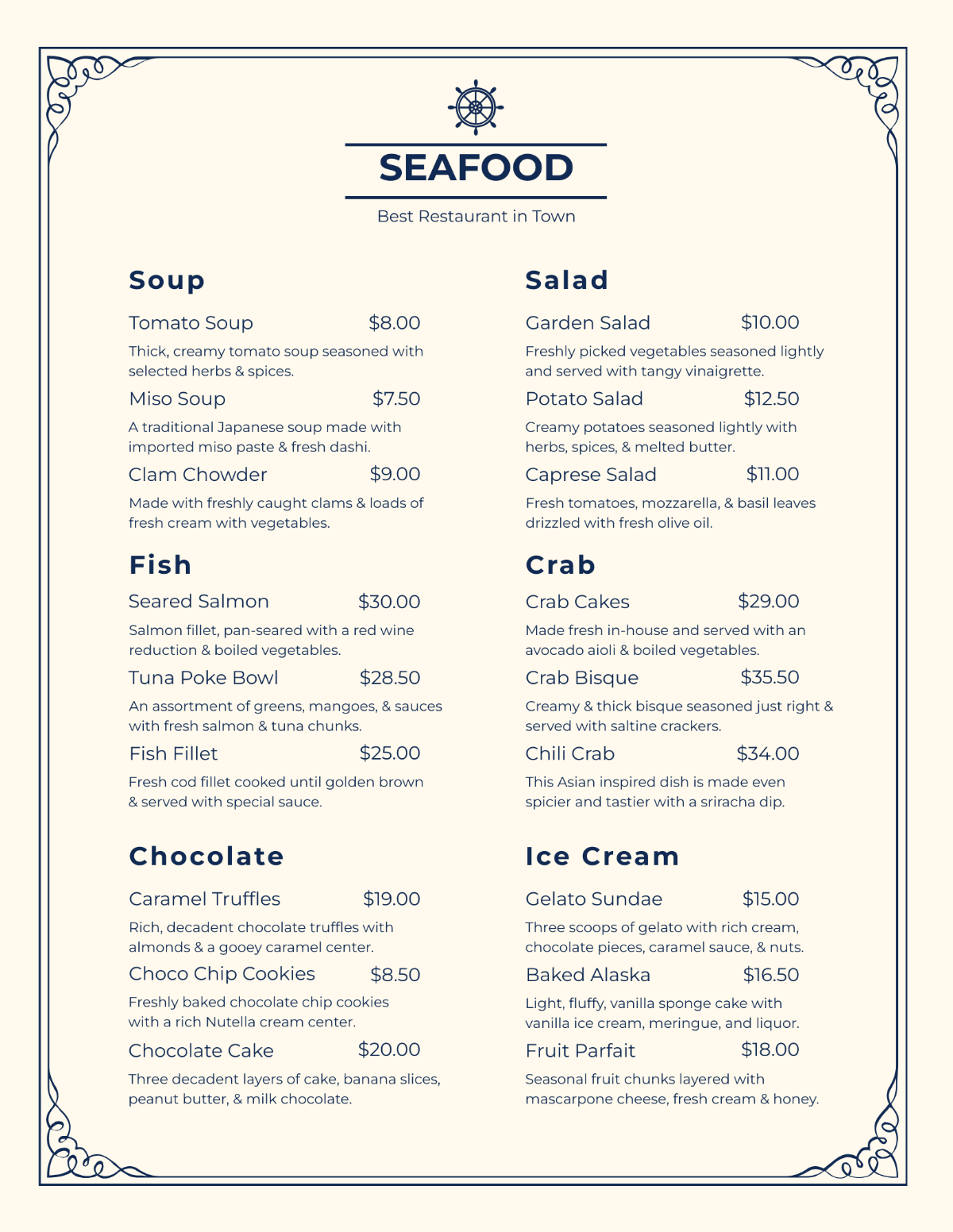 Downloadable Seafood Menu Template - Edit Online & Download Example | Template.net