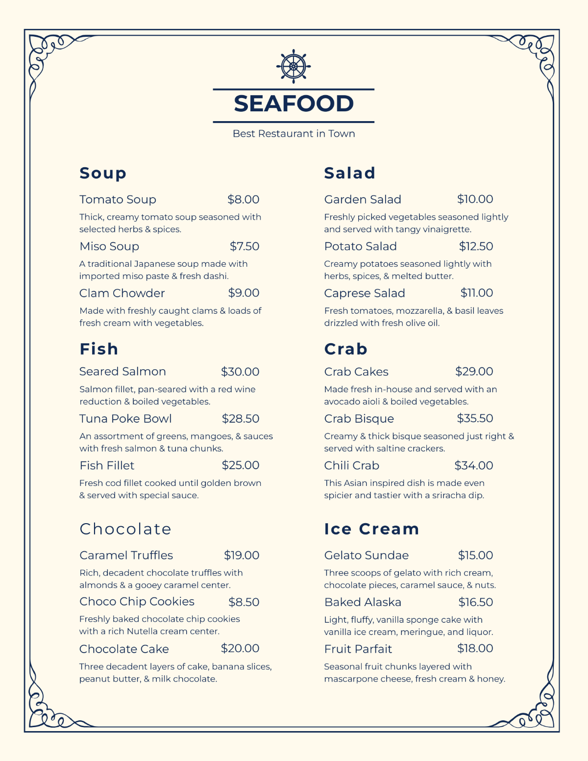 Downloadable Seafood Menu Template - Edit Online & Download Example | Template.net