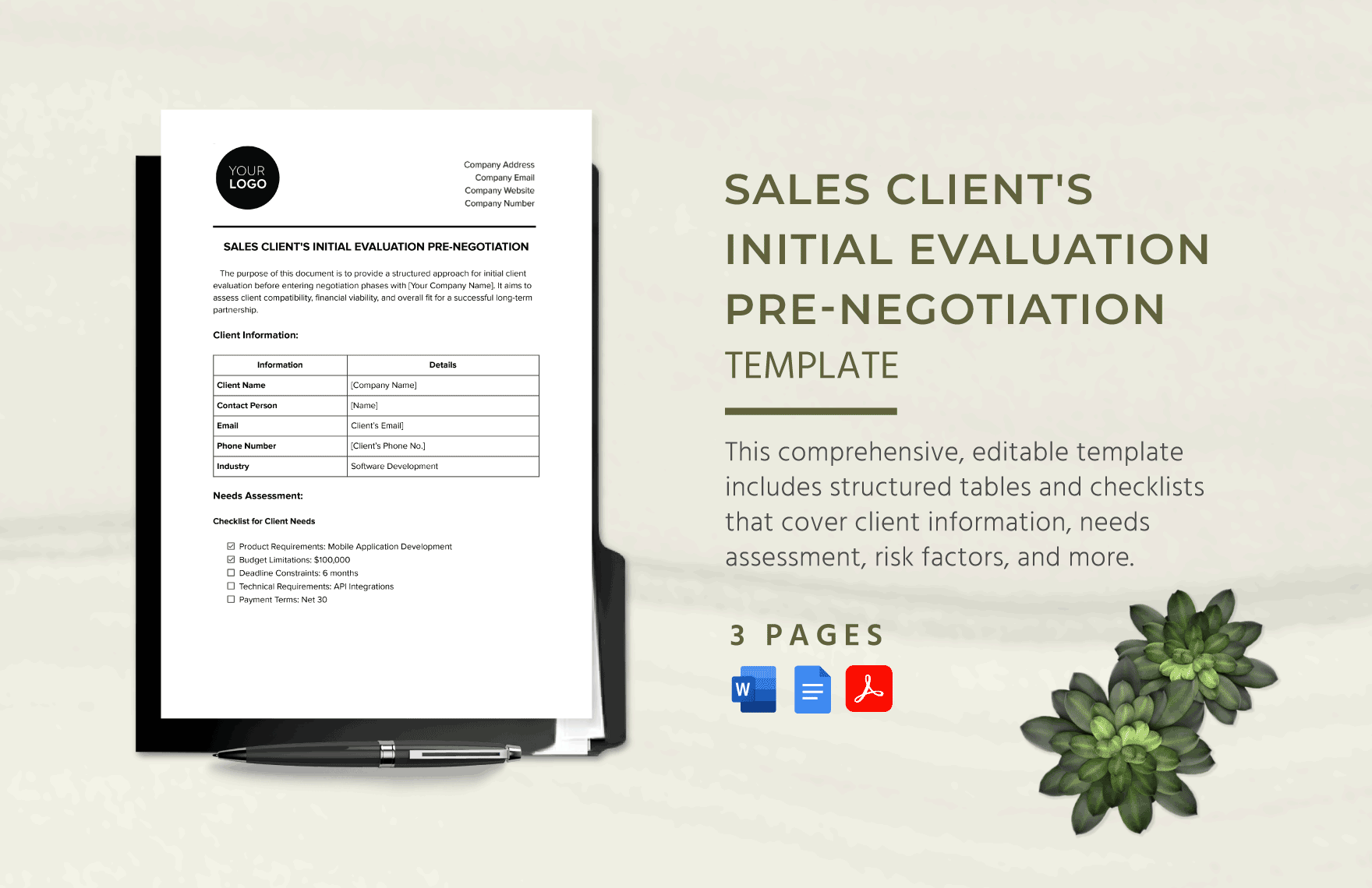 Sales Client&#39;s Initial Evaluation Pre-Negotiation Template In Word, PDF, Google Docs - Download...