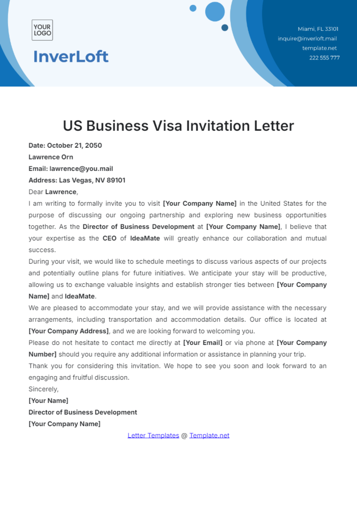Sle Invitation Letter For Us Visa Business Visa - Infoupdate.org