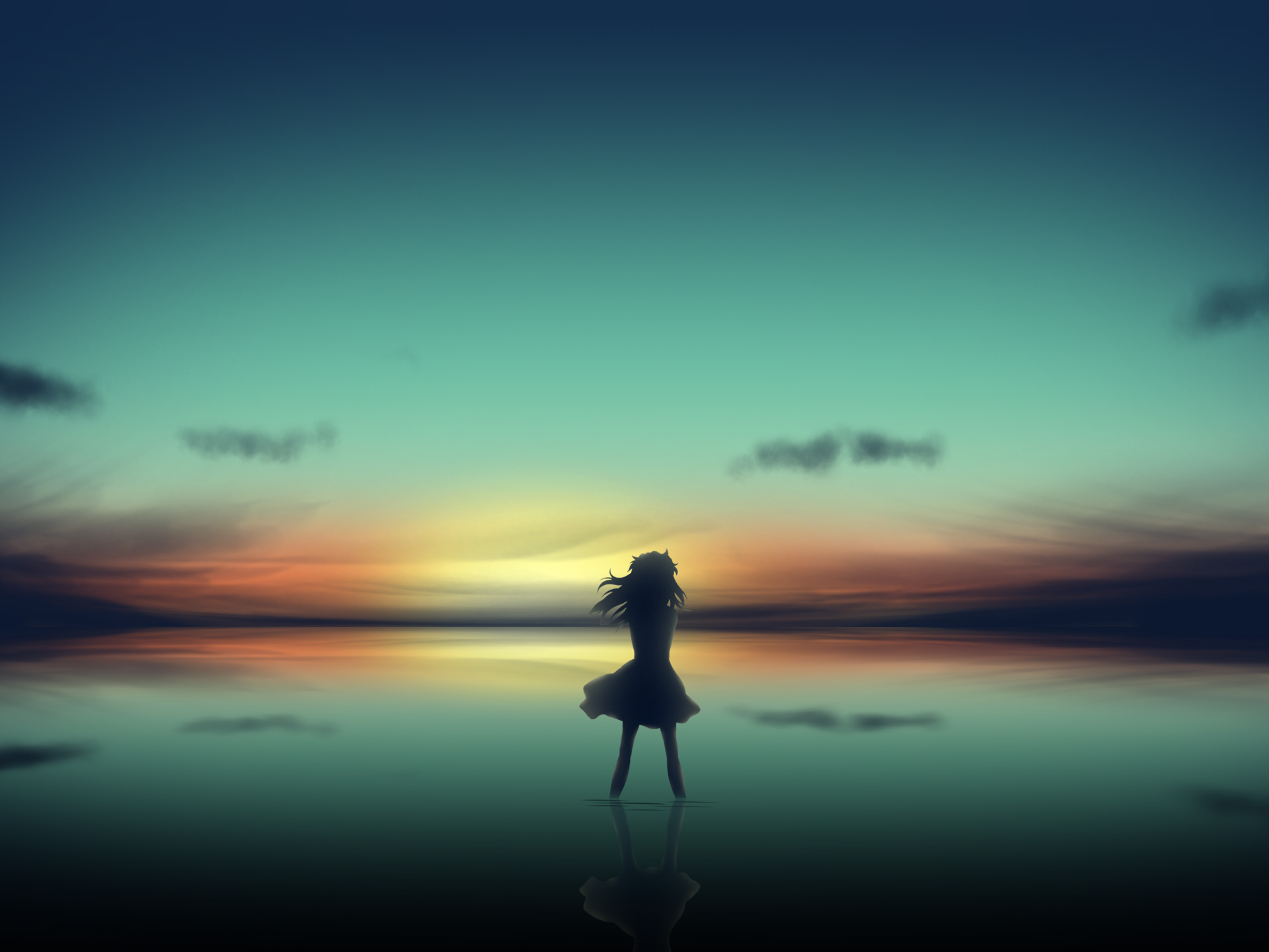 1920x1440 Resolution Anime Girl In Clear Sunset 1920x1440 Resolution Wallpaper - Wallpapers Den