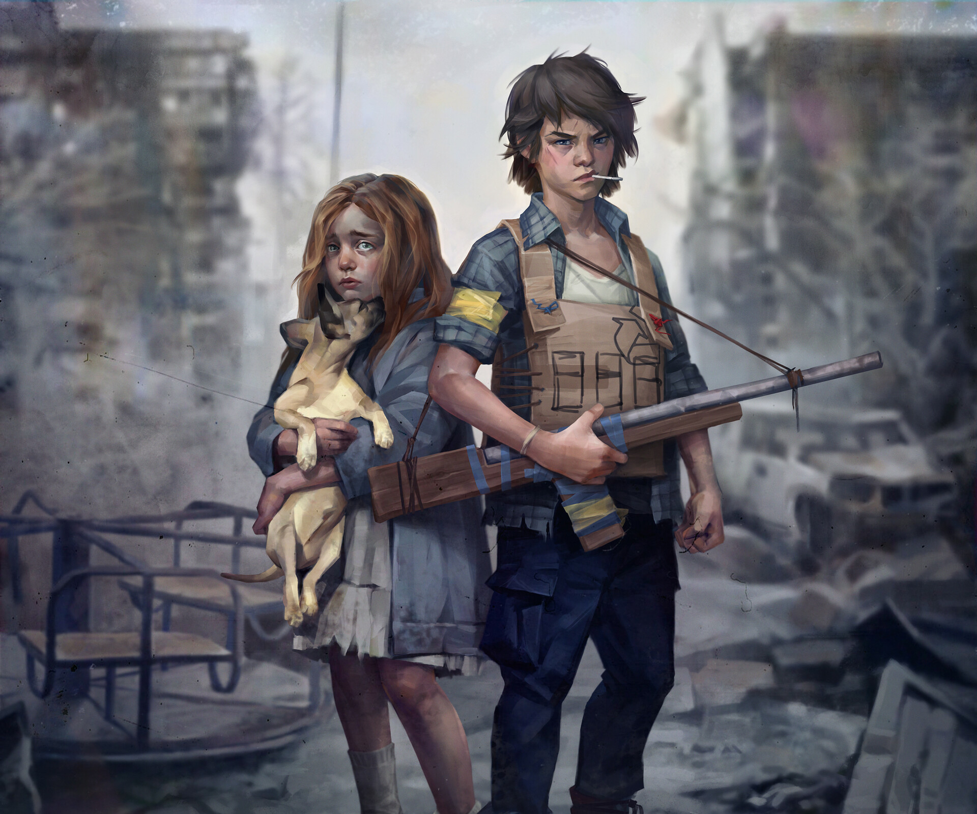 1920x1080xe6e7&quot; Resolution Post Apocalyptic Siblings Illustration 1080P Laptop Full HD Wallpaper ...