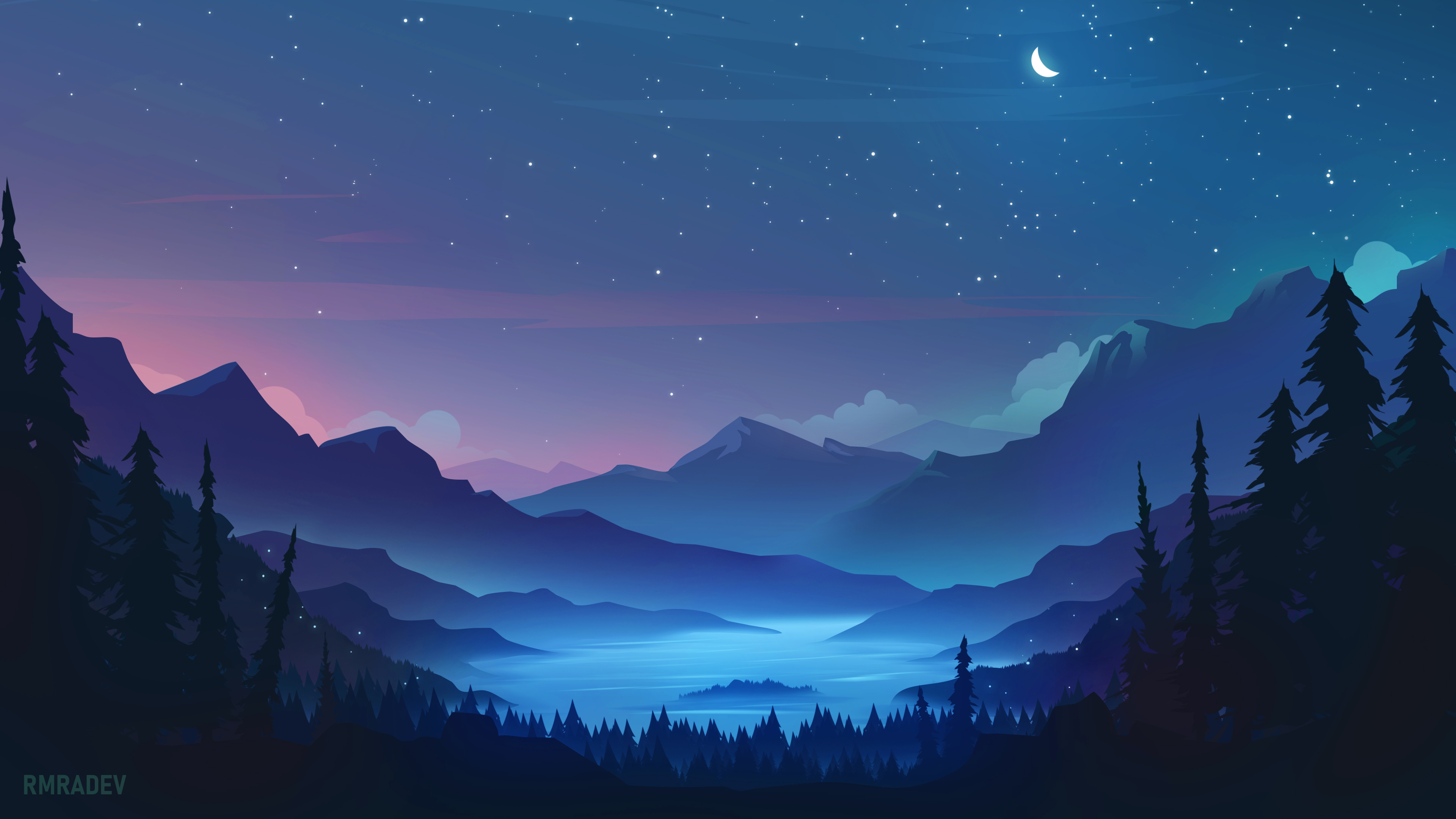 Starry Landscape 4k Cool Blue Moon Wallpaper, HD Artist 4K Wallpapers, Images and Background ...