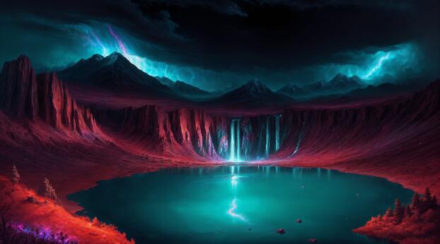 Purple Mountains 4K Artistic Waterfall Wallpaper, HD Artist 4K Wallpapers, Images And Background...