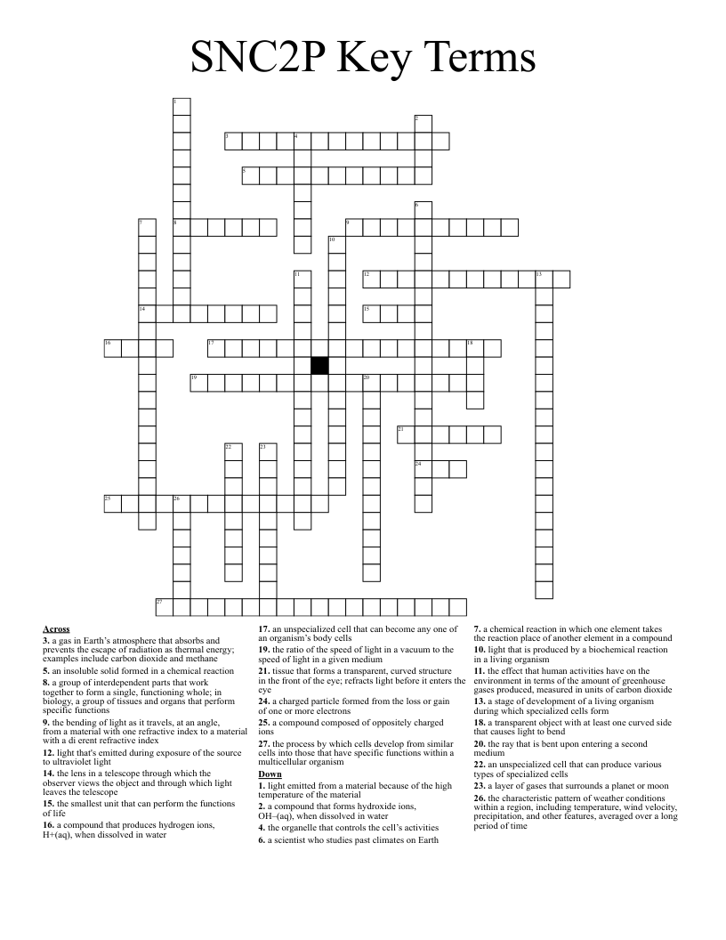 SNC2P Key Terms Crossword - WordMint