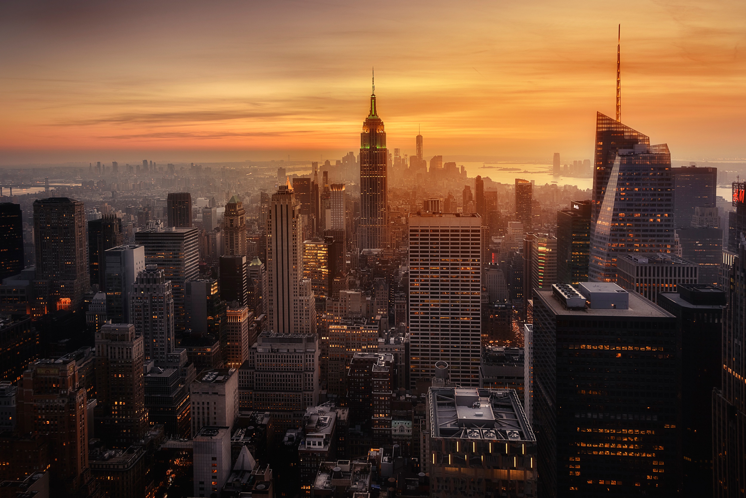 Download Sunset Cityscape Empire State Building Skyscraper Building City USA Man Made New York ...