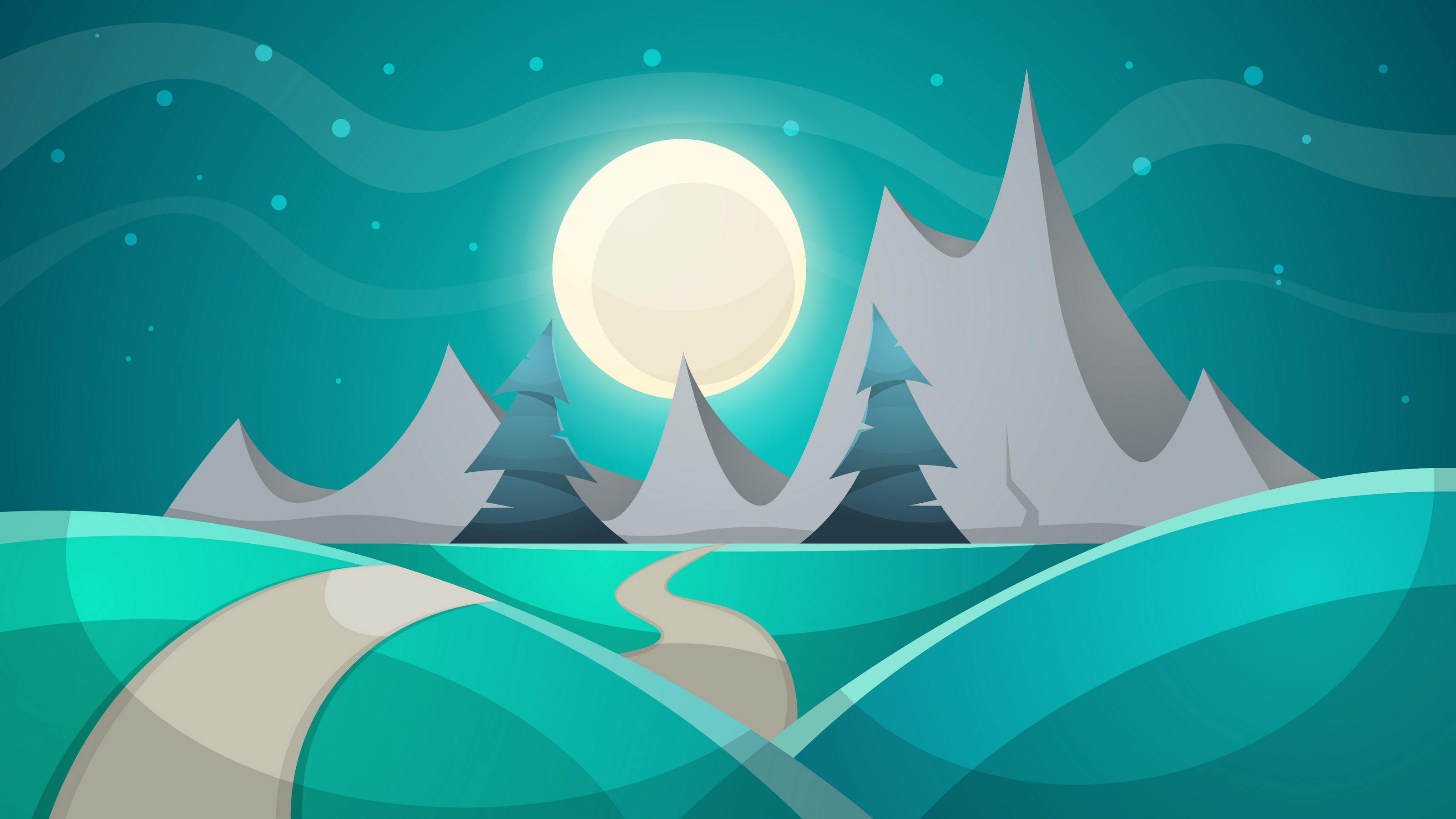 Download Moon Night Artistic Mountain HD Wallpaper