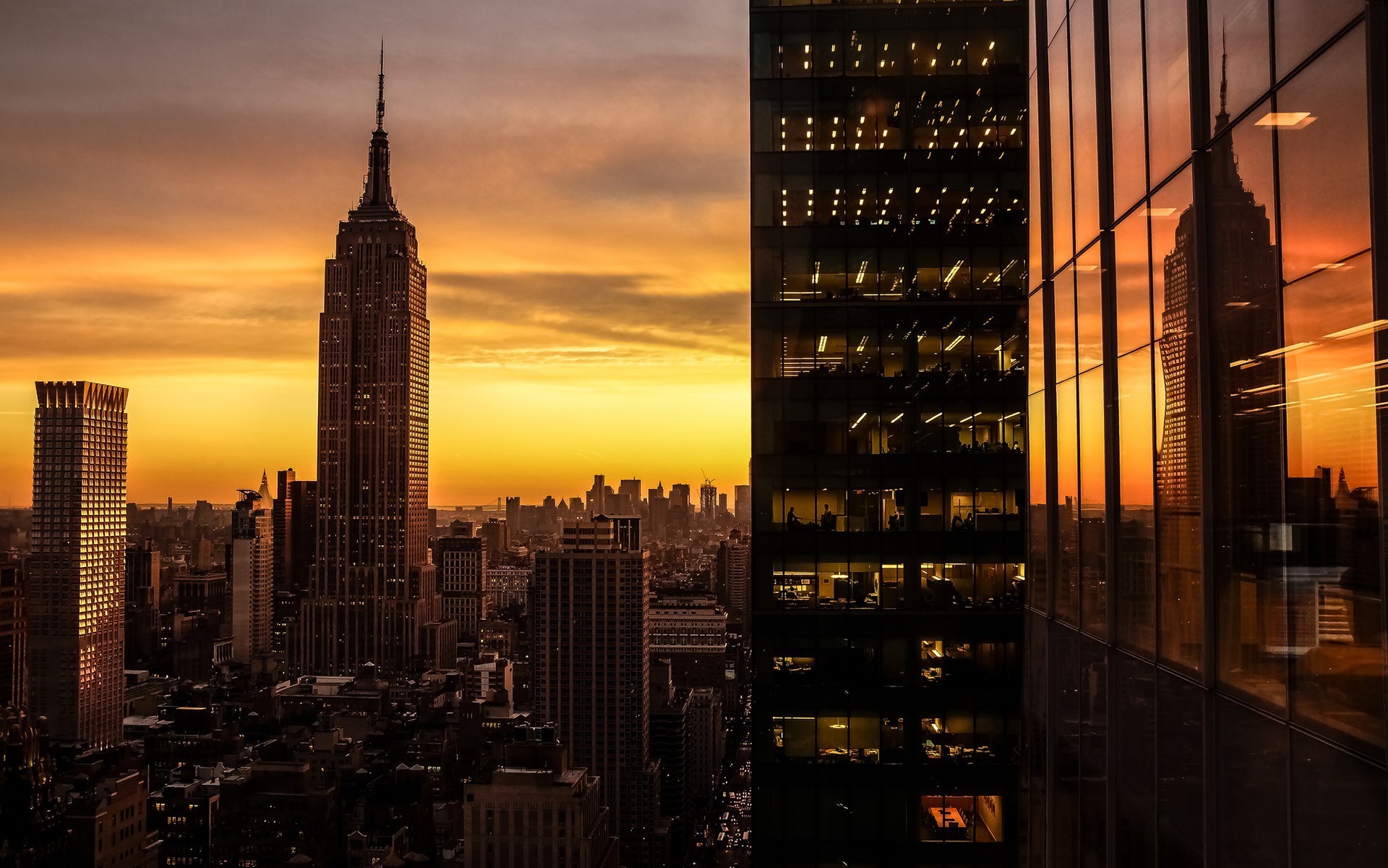Download Skyscraper Sunset Cityscape Window Reflection Empire State Building Man Made New York ...