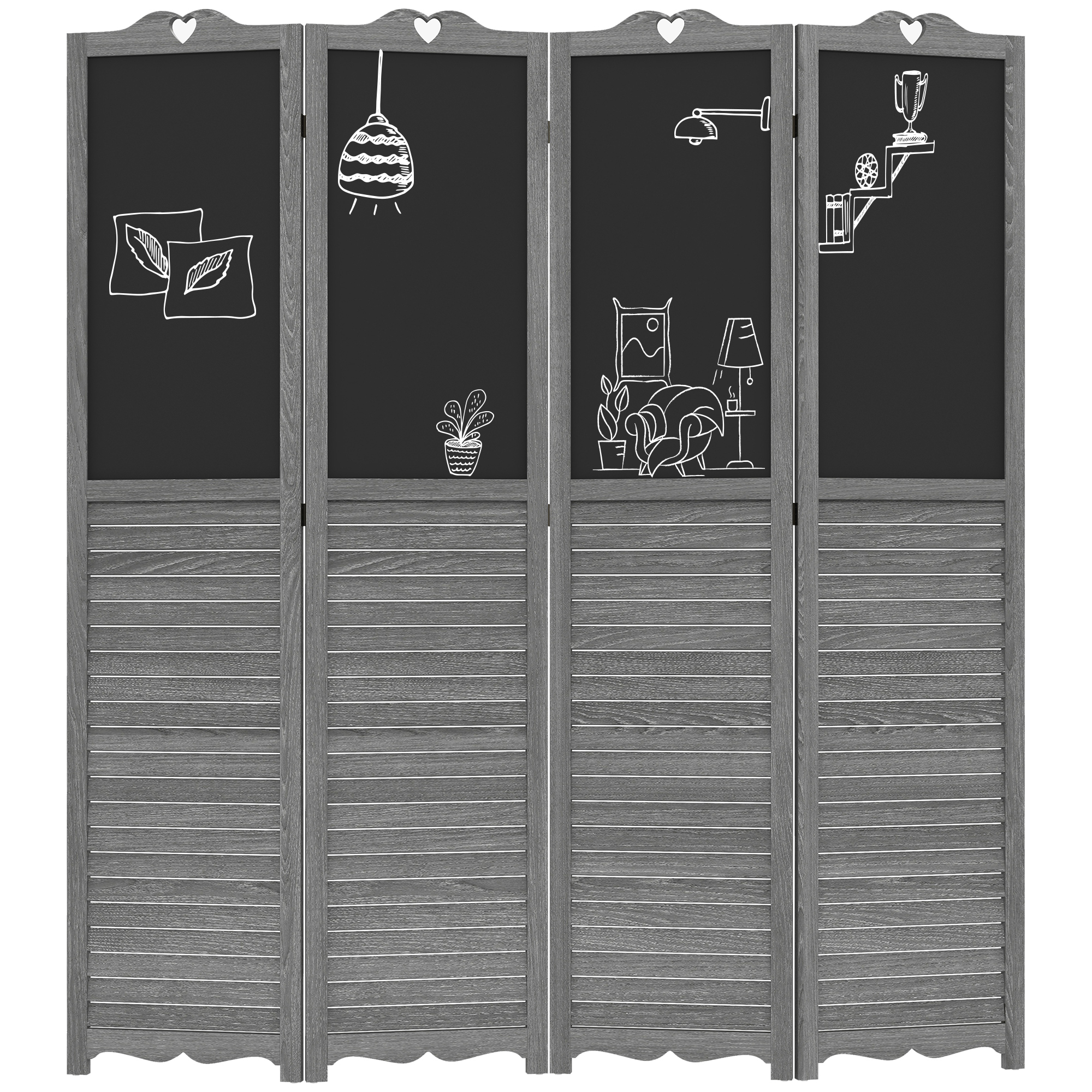 HOMCOM Wooden Room Divider with Blackboard, 4 Panel Folding Privacy Screen for Home Office, 5.5 ...