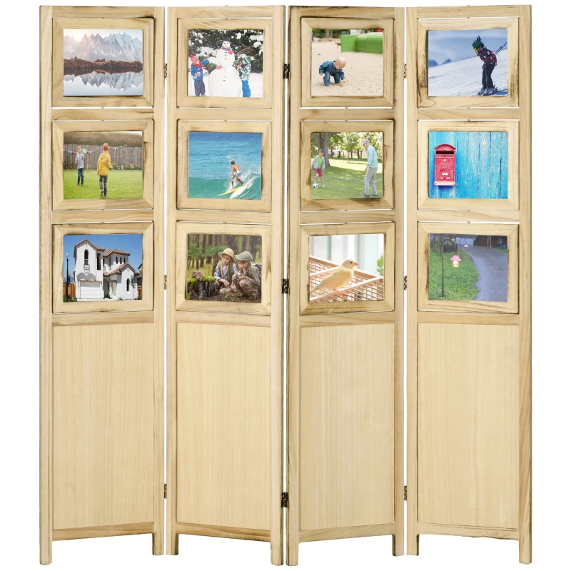 HOMCOM 4 Panel Room Divider, Folding Privacy Screens, Natural | Aosom.com