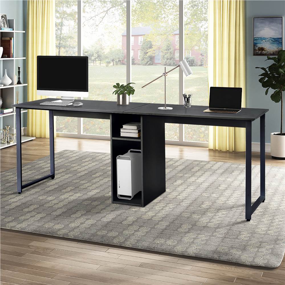 Home Office Dual Person Computer Desk With Wire Management Black