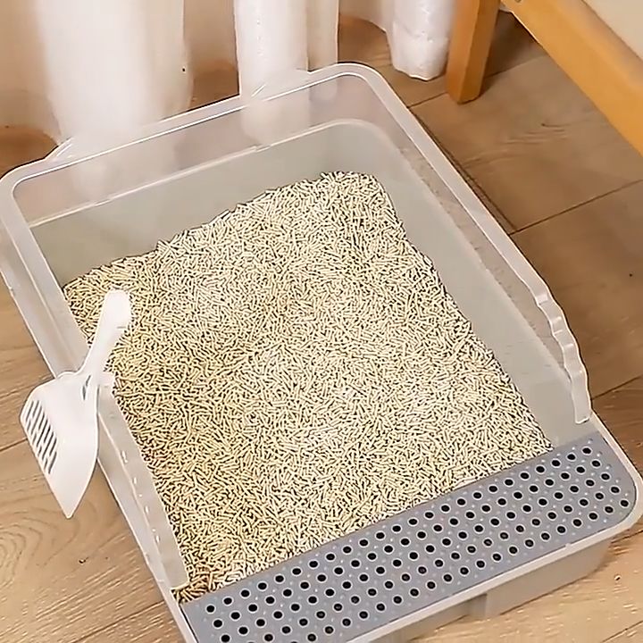 Large Cat Litter Box Anti Spill Semi-enclosed Open Deodorant Cat Toilet cat litter sand with ...