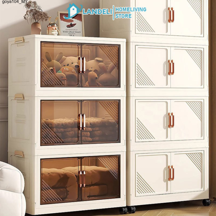 Goya104 Double Door Folding Cabinet, Clothing, Toys, Folding Box, Movable Laminated Storage...