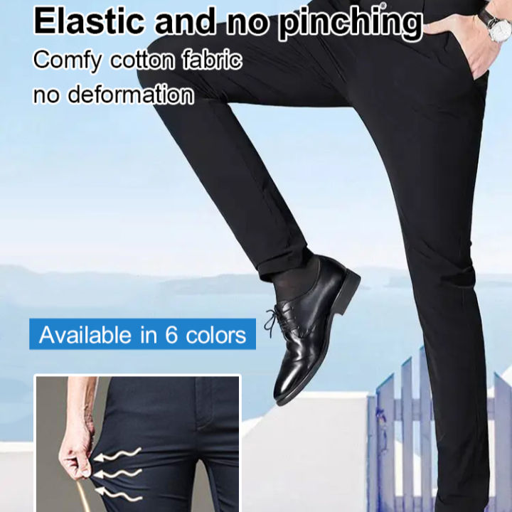 Jiketai Korean Fashion Men’s Ice Silk Suit Pants Business Casual Ankle Length Pants | Lazada ...