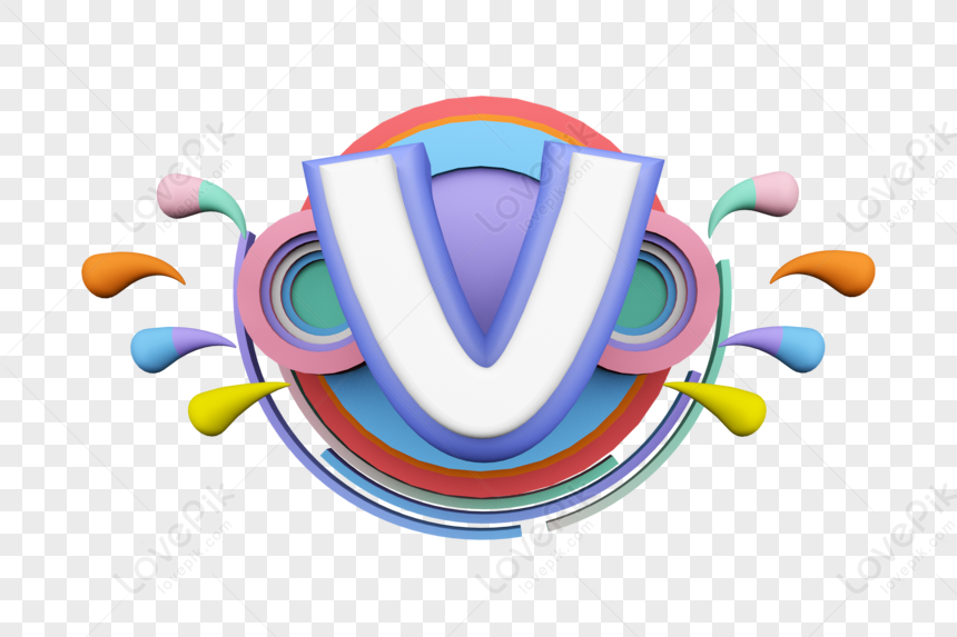 Stereo English Letter V, Cartoon Letter, Colorful Letter, Letter Logo PNG Transparent Background...