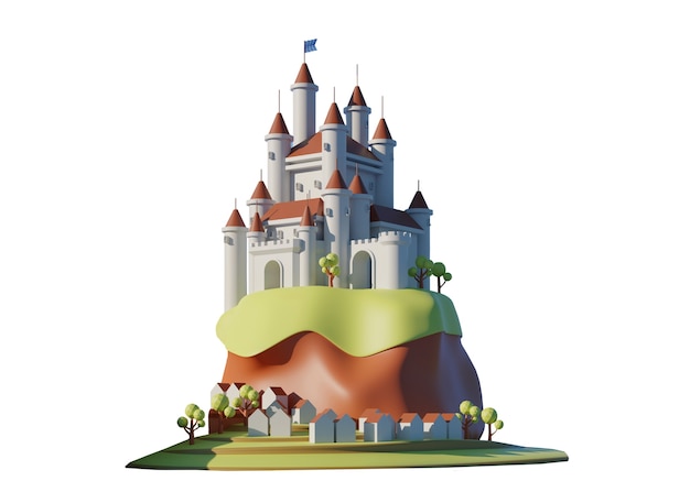 A Clipart Image Of A Castle Situated On A Hill With A Small Village At Its Base. #5968775