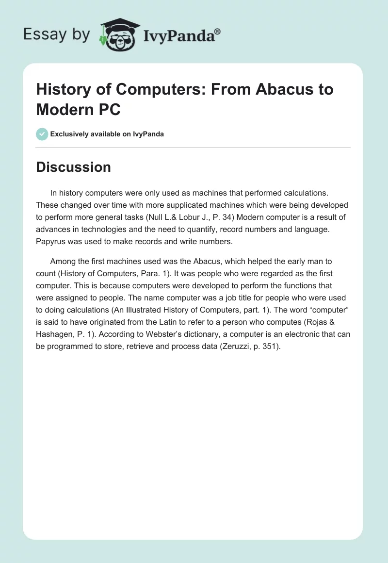 History of Computers: From Abacus to Modern PC - 1280 Words | Essay Example